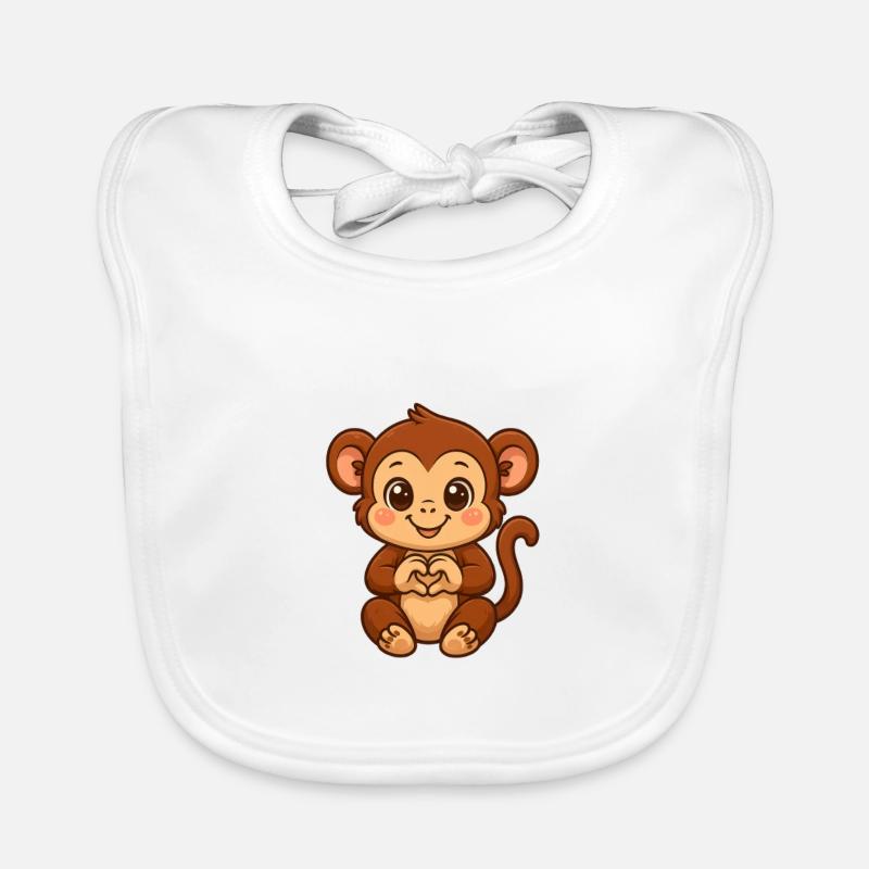 Singe mignon avec des mains en forme de cœur Bavoir bio Bébé