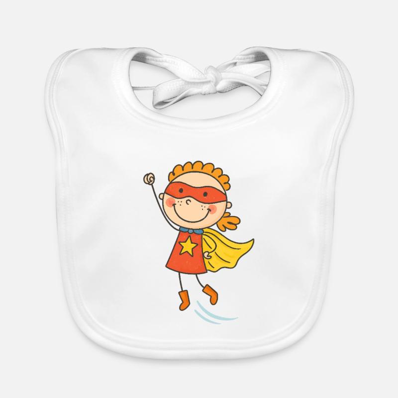 Fröhliches Kind Superheld Karikatur - Baby Bio-Lätzchen - Weiß