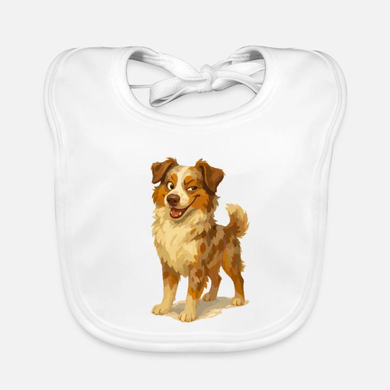 Frecher Australian Shepherd Cartoon - Baby Bio-Lätzchen - Weiß