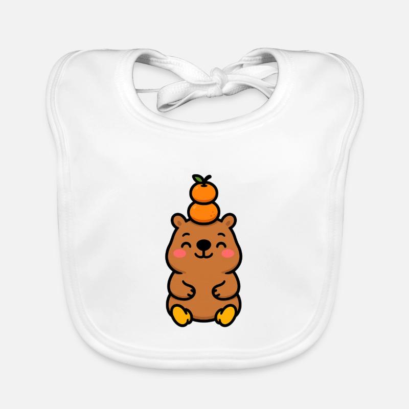 Capybara mit Mandarine auf dem Kopf - Baby Bio-Lätzchen - Weiß