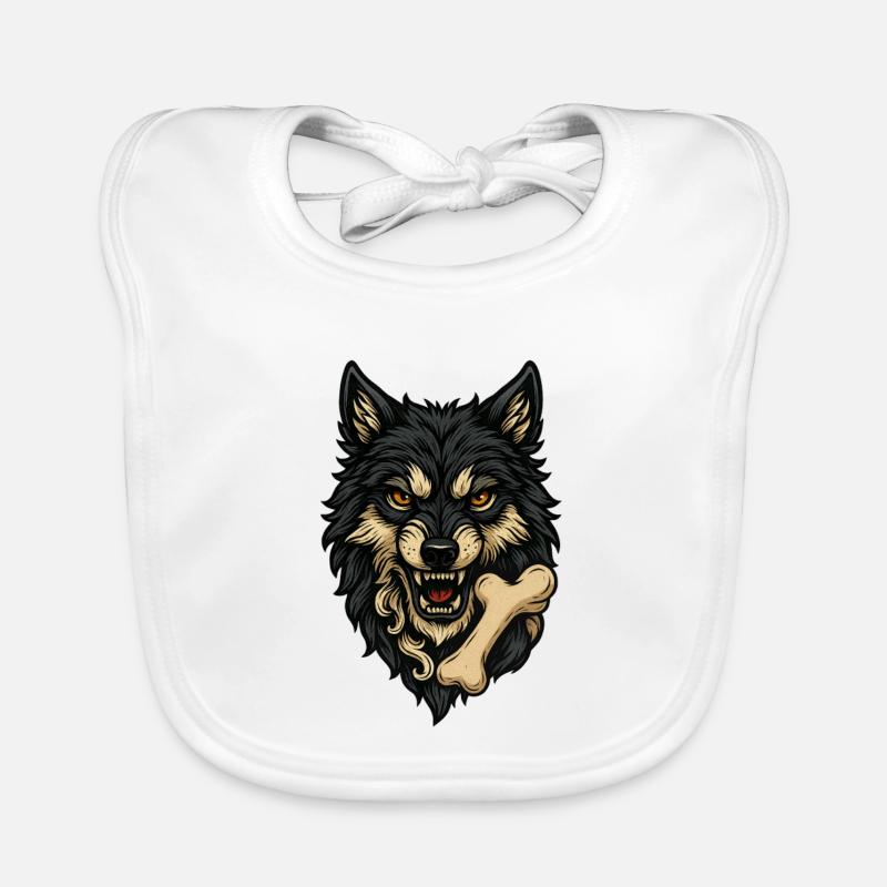 Wolf Attack: Wolf's Head with Bone Organic Baby Bibs