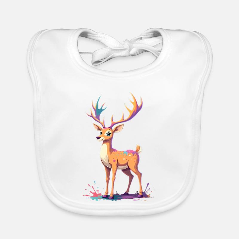Cerf avec bois arc-en-ciel explosion de couleurs Bavoir bio Bébé