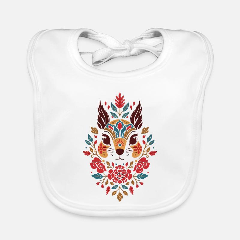 Floral Squirrel Head Folk Art Organic Baby Bibs