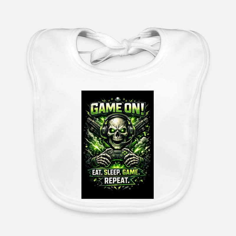 Game On Skull Neon Gamer Organic Baby Bibs