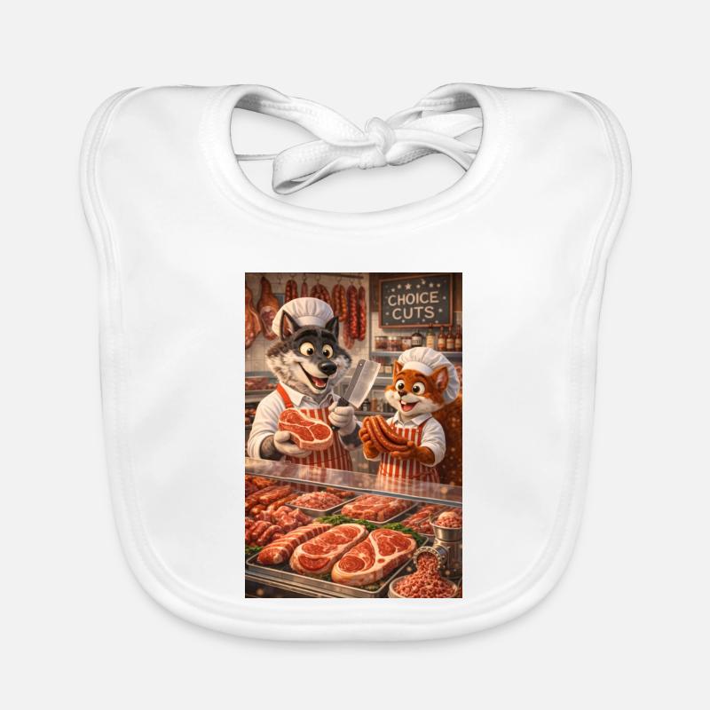 Mr. Wolf and Mr. Squirrel in a butcher's shop Organic Baby Bibs
