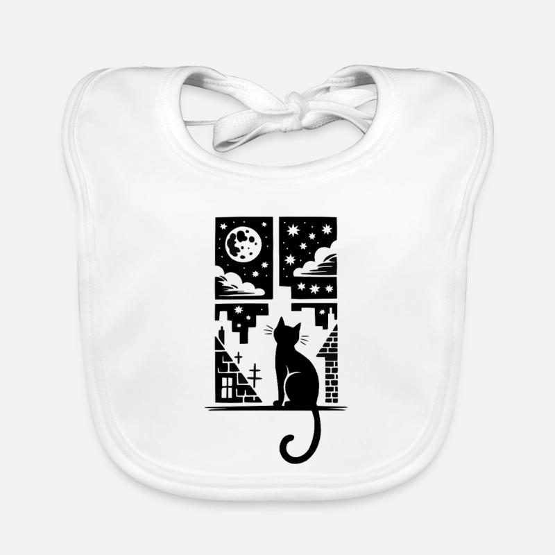 Cat at the window moonlit night Organic Baby Bibs