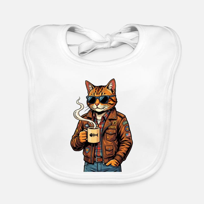 Cat biker with coffee Organic Baby Bibs