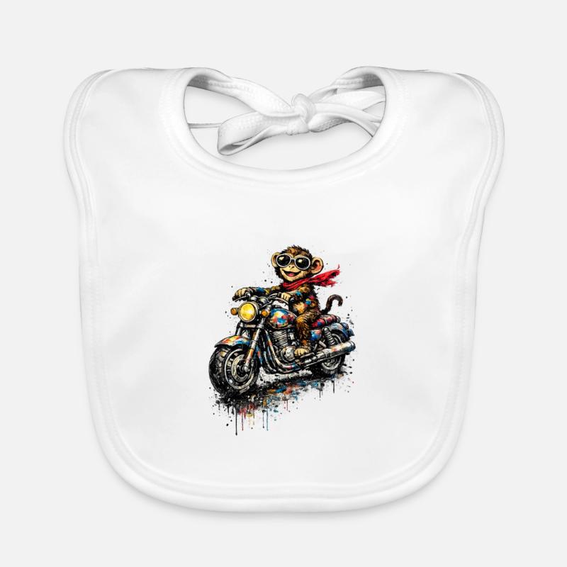 Monkey on motorcycle color explosion Organic Baby Bibs