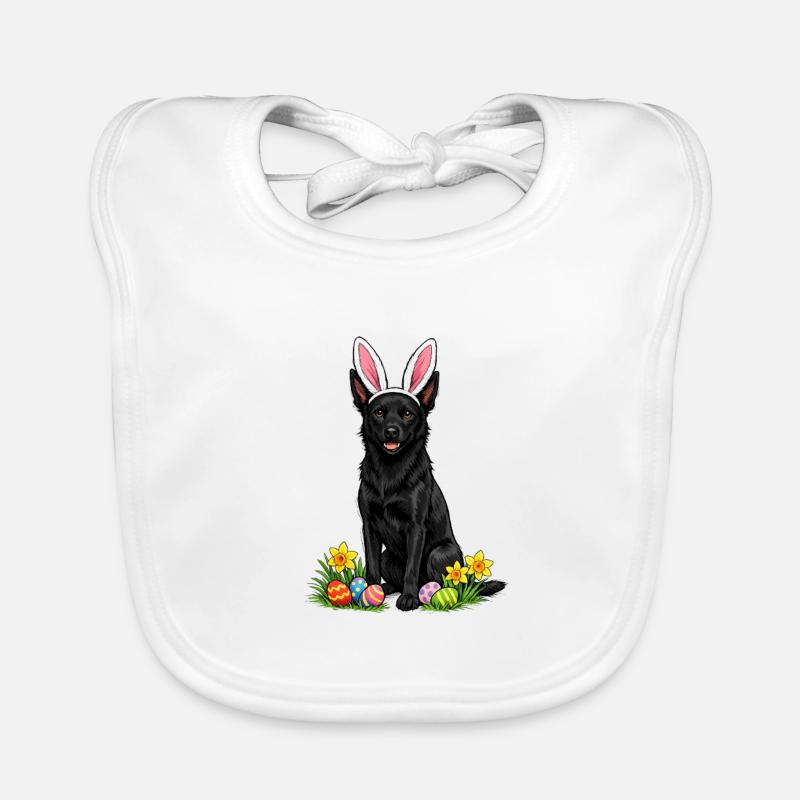 Easter dog with bunny ears and Easter eggs Organic Baby Bibs