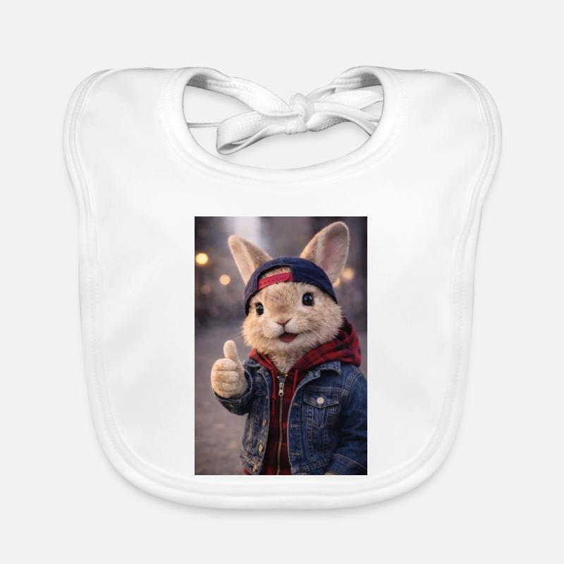 Rabbit in Denim Pullover Hoodie Organic Baby Bibs