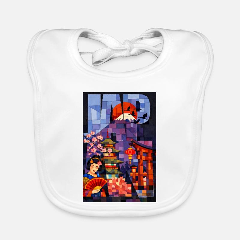 Japan Artistic Illustration – Mount Fuji Sun Organic Baby Bibs