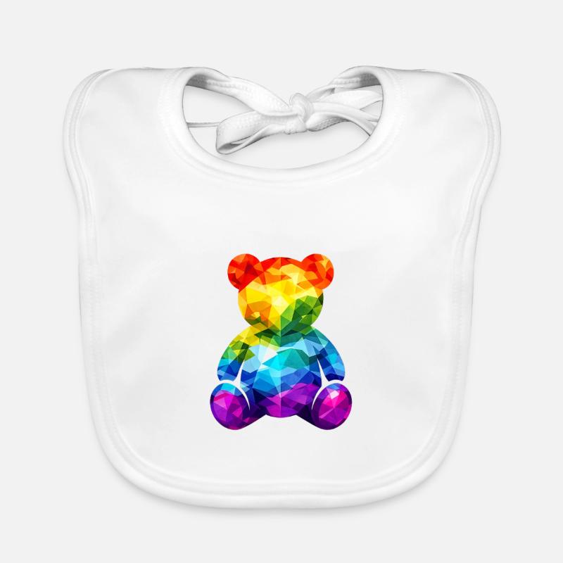 Regenbogen-Teddybär im geometrischen Muster - Baby Bio-Lätzchen - Weiß