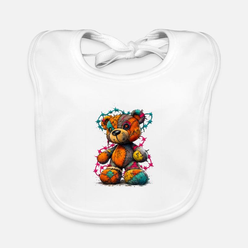 Patchwork Teddybär mit Neonfäden Baby Bio-Lätzchen