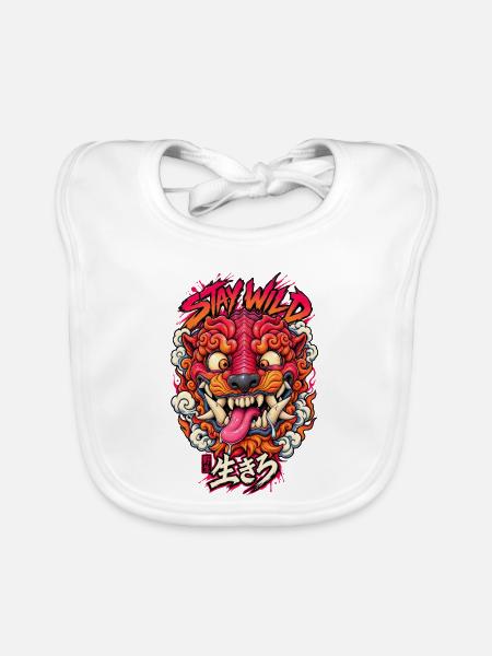Stay Wild Tiger Neon Kopf - Baby Bio-Lätzchen - Weiß