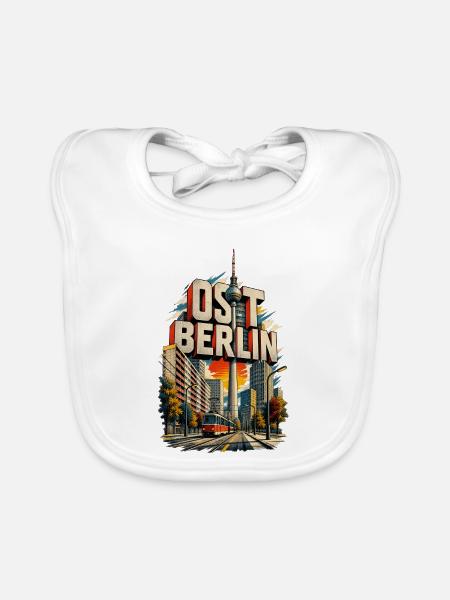 Ost-Berlin – Fernsehturm und Plattenbau - Baby Bio-Lätzchen - Weiß - Vorne