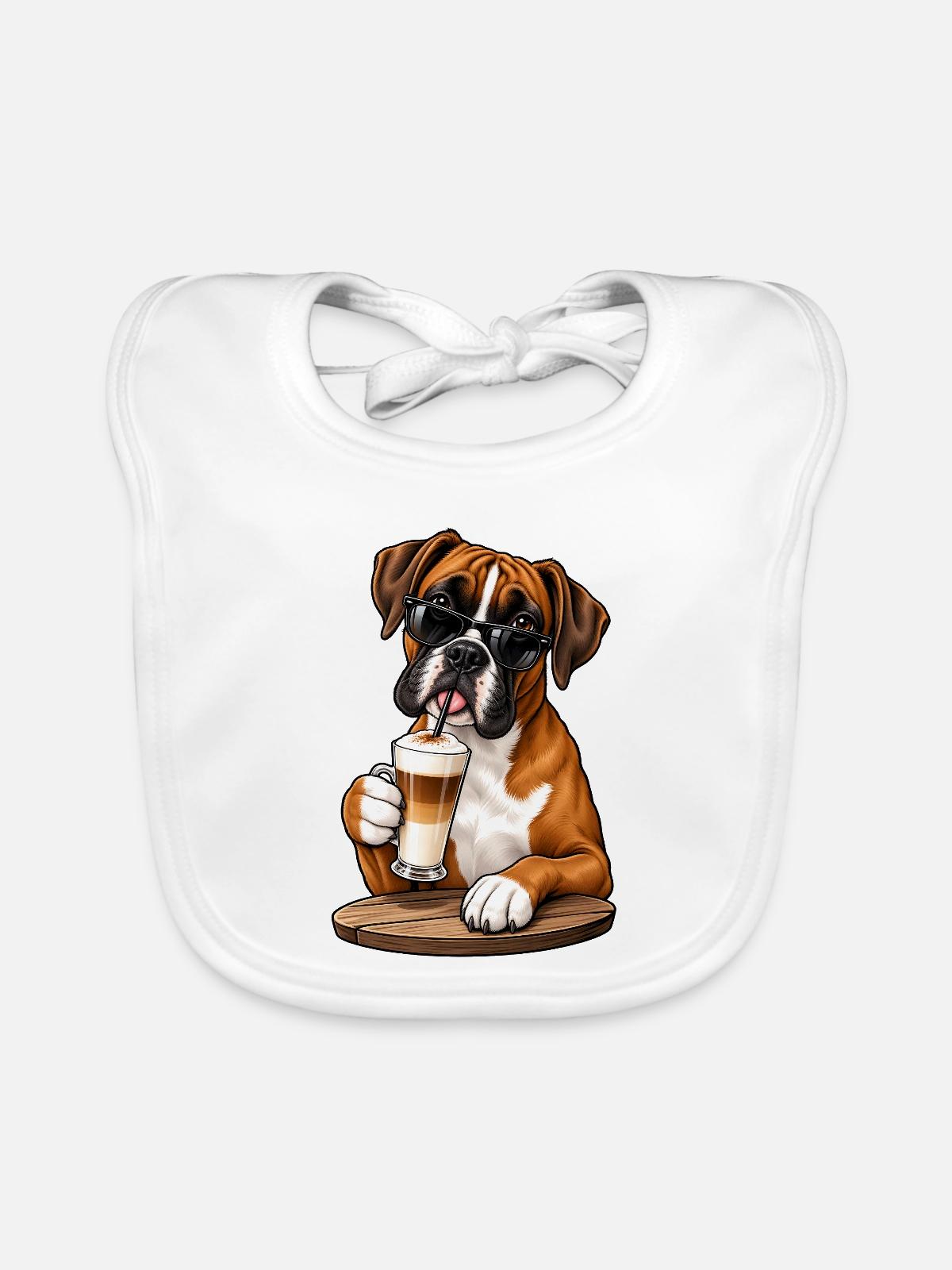 Boxer mit Latte Macchiato - Baby Bio-Lätzchen - Weiß - Vorne