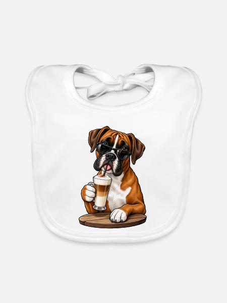 Boxer mit Latte Macchiato - Baby Bio-Lätzchen - Weiß - Vorne