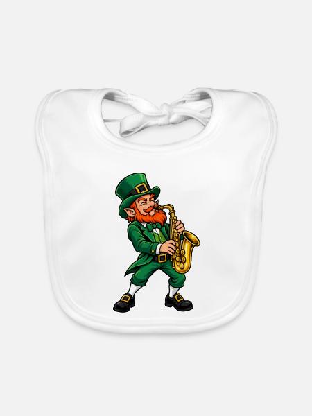 Leprechaun mit Saxophon - Baby Bio-Lätzchen - Weiß - Vorne