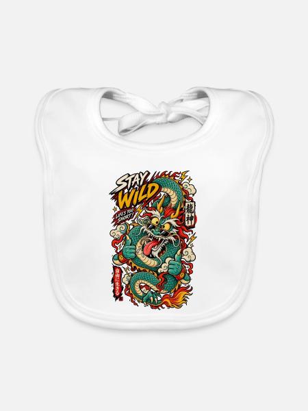 Wilder Drachen-Tattoo Stay Wild - Baby Bio-Lätzchen - Weiß