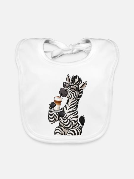 Zebra mit Latte Macchiato - Baby Bio-Lätzchen - Weiß - Vorne