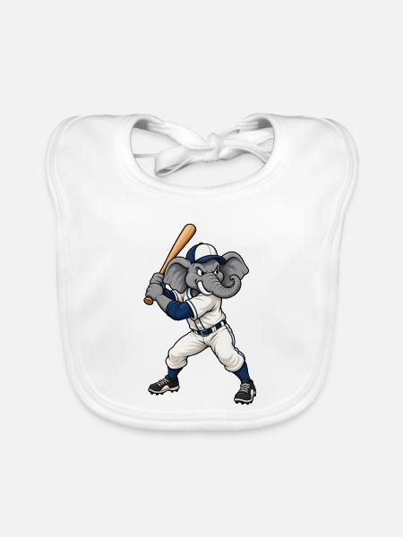 Elefant beim Baseball - Baby Bio-Lätzchen - Weiß - Vorne