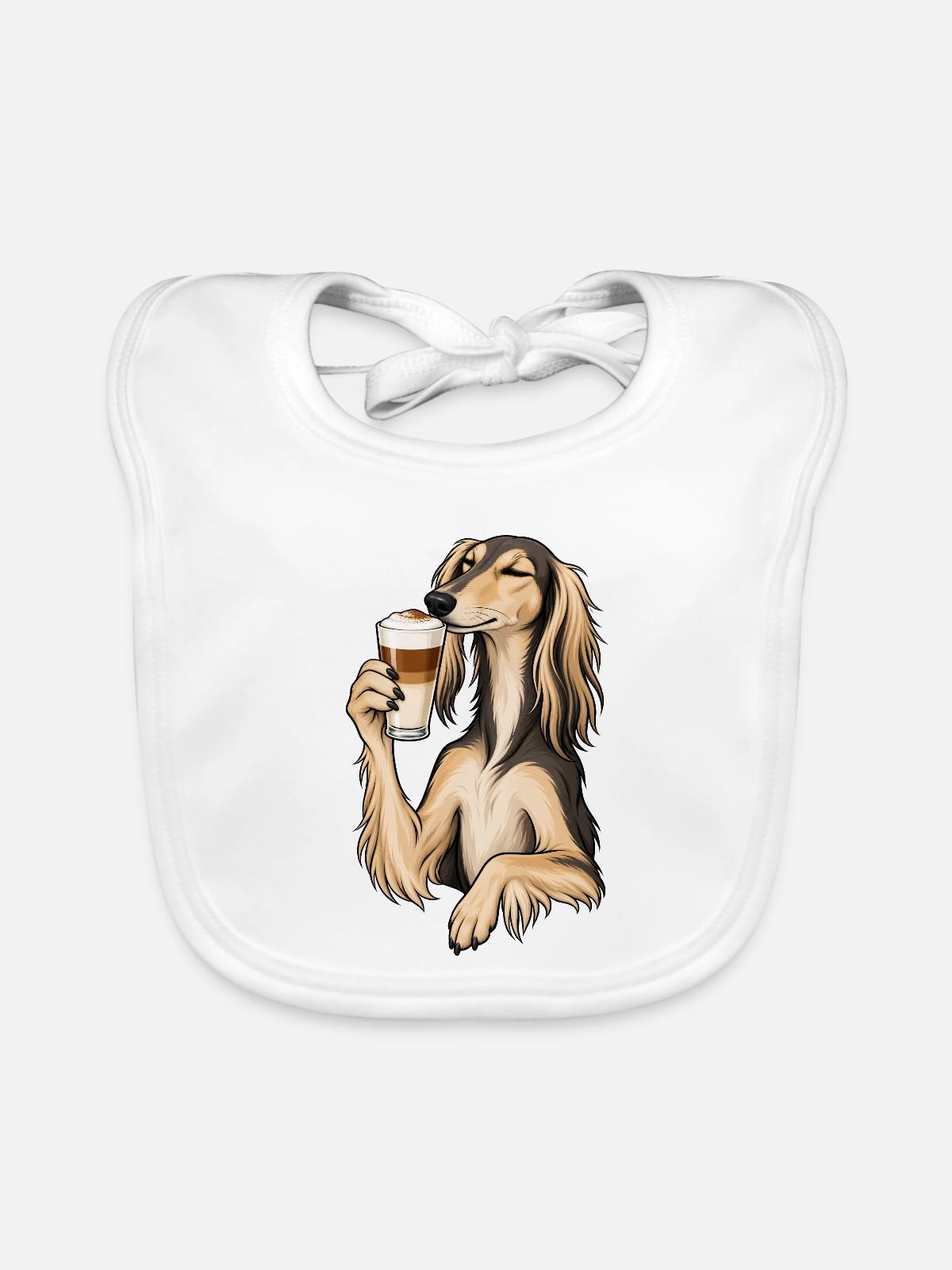 Saluki mit Latte Macchiato - Baby Bio-Lätzchen - Weiß - Vorne