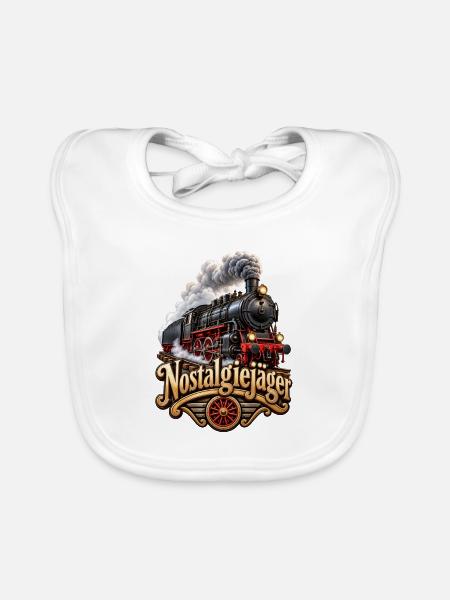 Nostalgiejäger Lokomotive - Baby Bio-Lätzchen - Weiß - Vorne