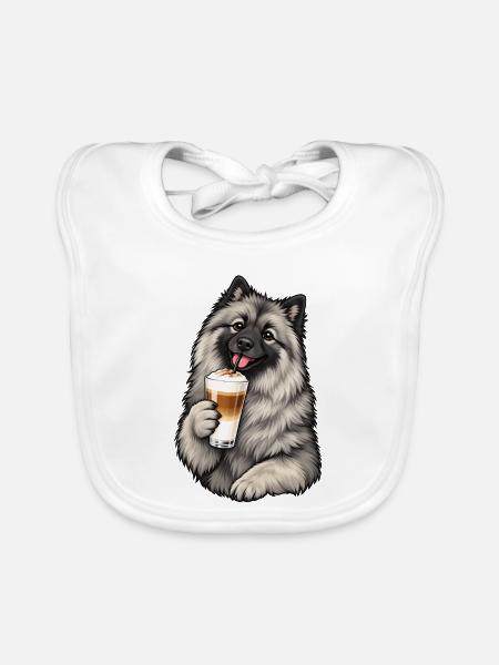 Keeshond mit Latte Macchiato - Baby Bio-Lätzchen - Weiß - Vorne