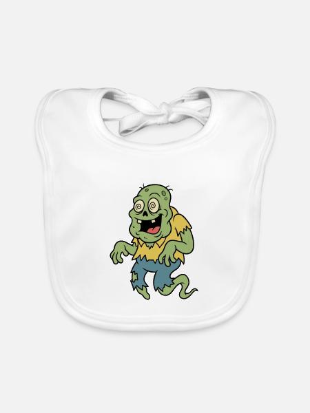 Retro-Cartoon-Zombie-Geist mit wirbelnden Augen - Baby Bio-Lätzchen - Weiß - Vorne