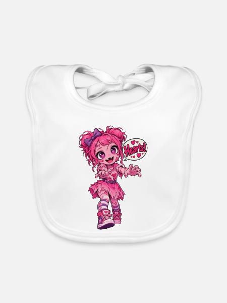 Kawaii Pink Zombie – Herzen! - Baby Bio-Lätzchen - Weiß - Vorne