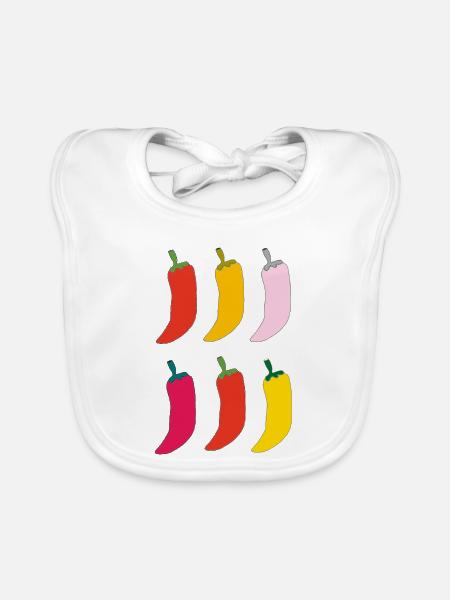 Farbenfrohe Chili Popart - Baby Bio-Lätzchen - Weiß - Vorne