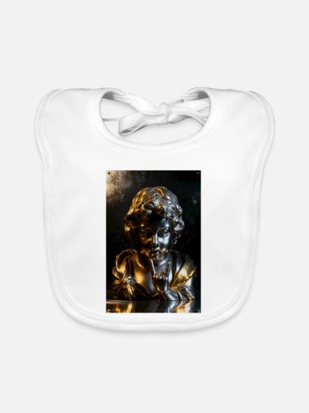 Goldene Cherub-Büste mit Felsgeste - Baby Bio-Lätzchen - Weiß - Vorne