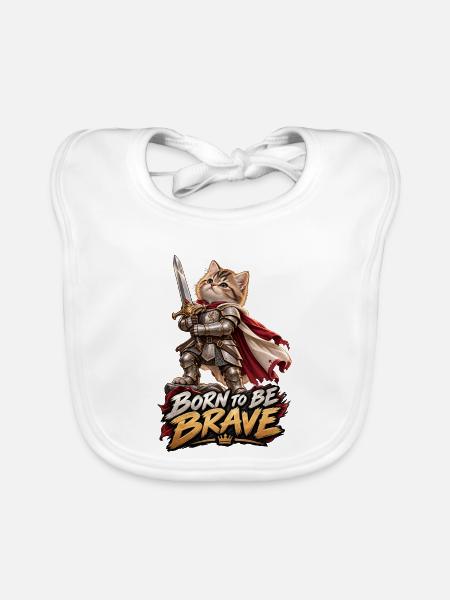 Knight Kitten – Geboren Tapfer - Baby Bio-Lätzchen - Weiß - Vorne