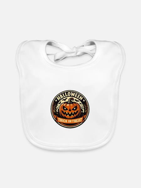 Halloween Kürbis Trick or Treat Sticker - Baby Bio-Lätzchen - Weiß - Vorne