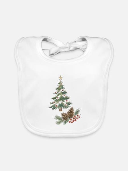 Weihnachtsbaum mit Tannenzapfen und Beeren - Baby Bio-Lätzchen - Weiß - Vorne