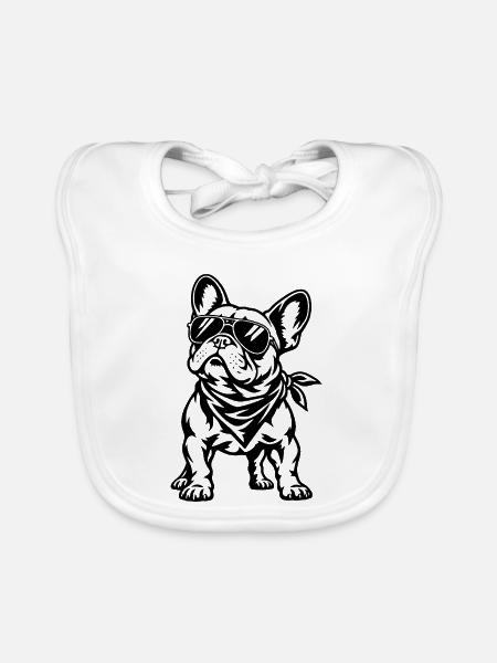 Französische Bulldogge – Cooler Biker Hund - Baby Bio-Lätzchen - Weiß - Vorne
