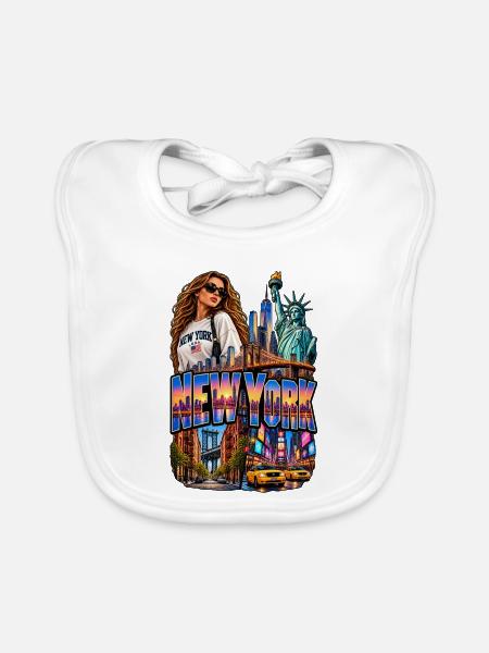Neon NY Skyline Stil - Baby Bio-Lätzchen - Weiß - Vorne