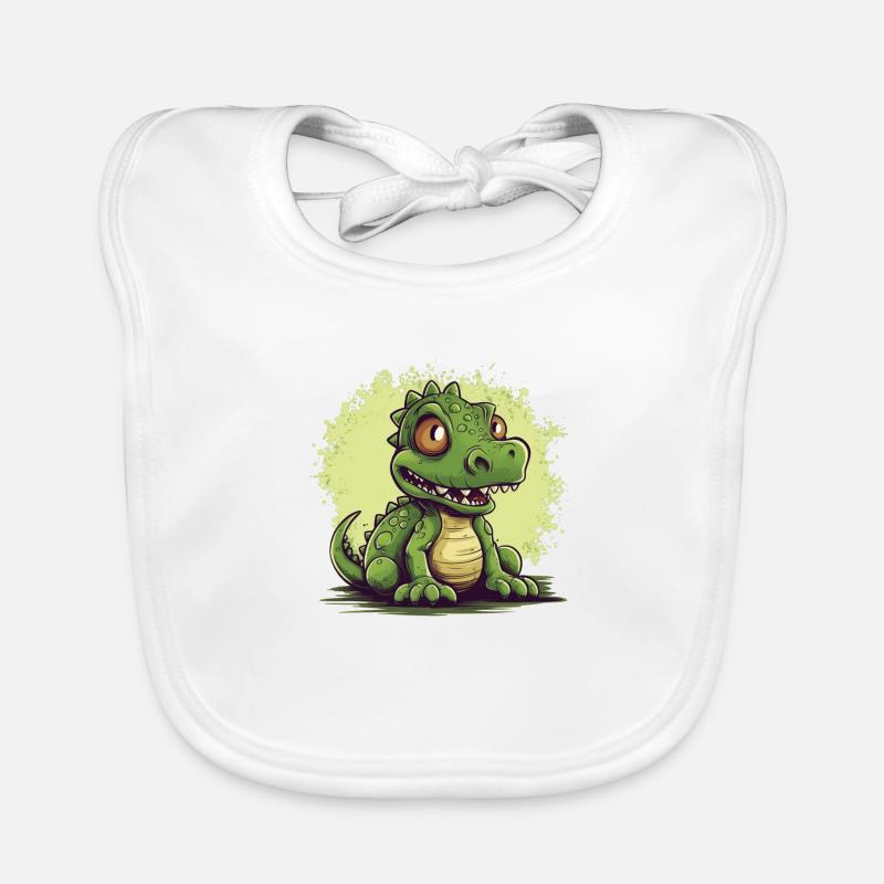 Dino mignon en vert, motif de dinosaure mignon - Bavoir bio Bébé - blanc