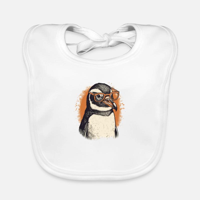 Nerdy penguin with orange glasses Organic Baby Bibs