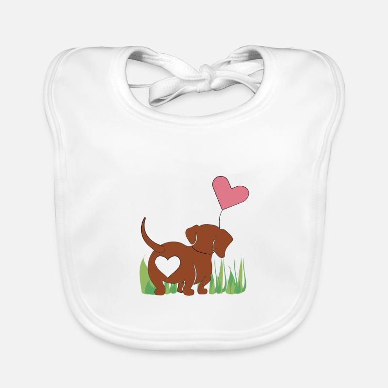 Dackel mit Herz - Geschenk - Geschenkidee - Baby Bio-Lätzchen - Weiß