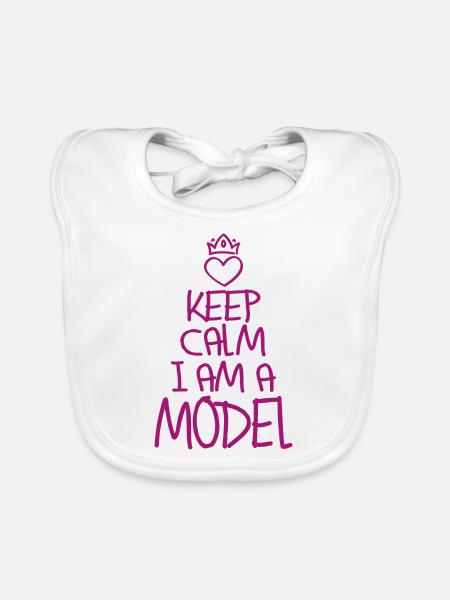 Keep Calm Model cool Model Geschenk - Baby Bio-Lätzchen - Weiß - Vorne