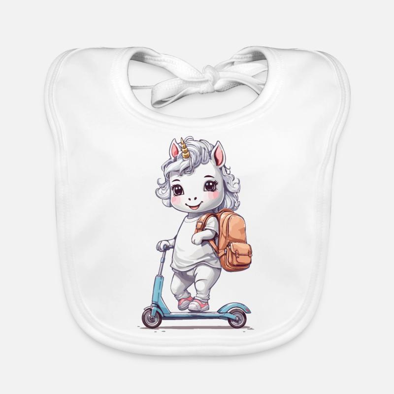 Einhorn Schüler Schulkind mit Roller Schule Design Baby Bio-Lätzchen