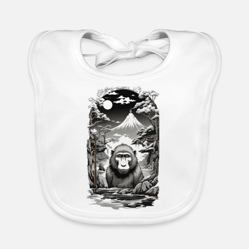 Asian Monkey Ukiyo-E Hot Spring Design Organic Baby Bibs