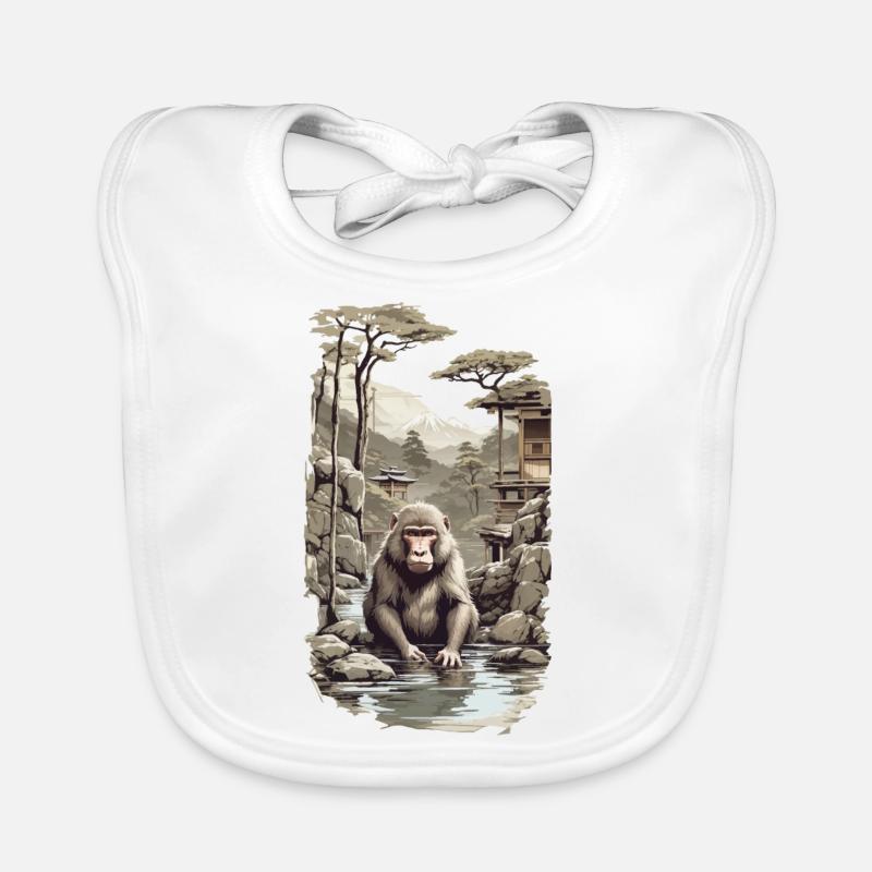 Singe japonais macaque ukiyo-e dans un design de source chaude Bavoir bio Bébé