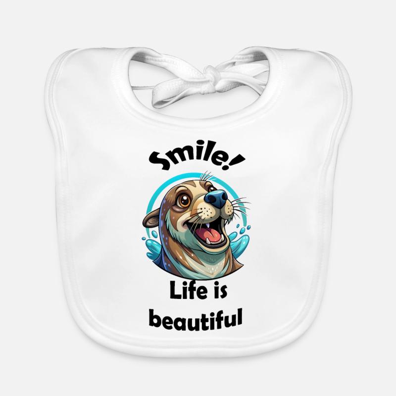 Smile Seal Life Beautiful Joyful Positive Message Organic Baby Bibs