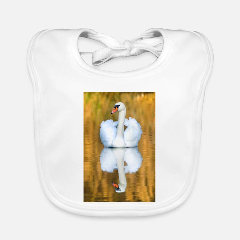 Lac des cygnes, cygne dans le lac avec image miroir - Bavoir bio Bébé - blanc