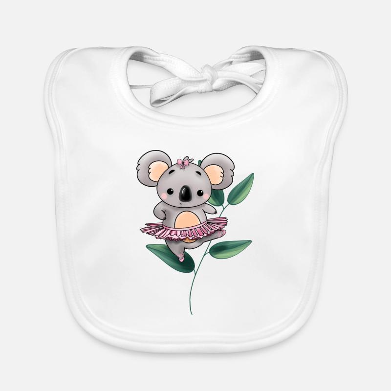 Koala Ballerina auf Eukalyptus Blättern - Baby Bio-Lätzchen - Weiß