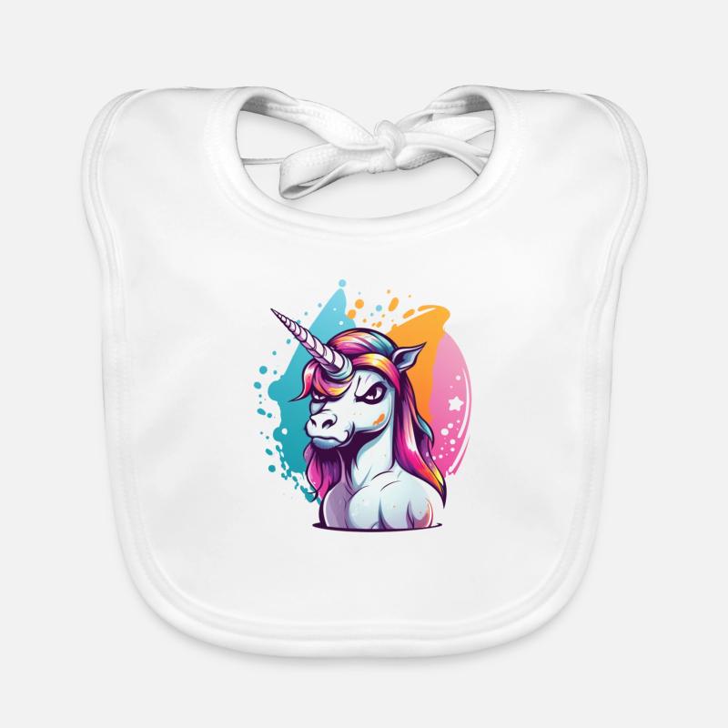 Licorne grincheuse - Bavoir bio Bébé - blanc