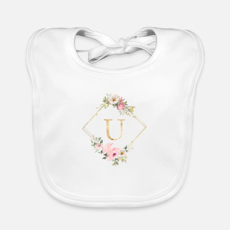 Customizable Monogram U Pastel Floral Organic Baby Bibs