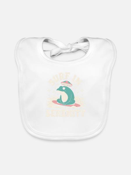 Surfen in Serenity - Süßer Frosch Aufkleber - Baby Bio-Lätzchen - Weiß - Vorne